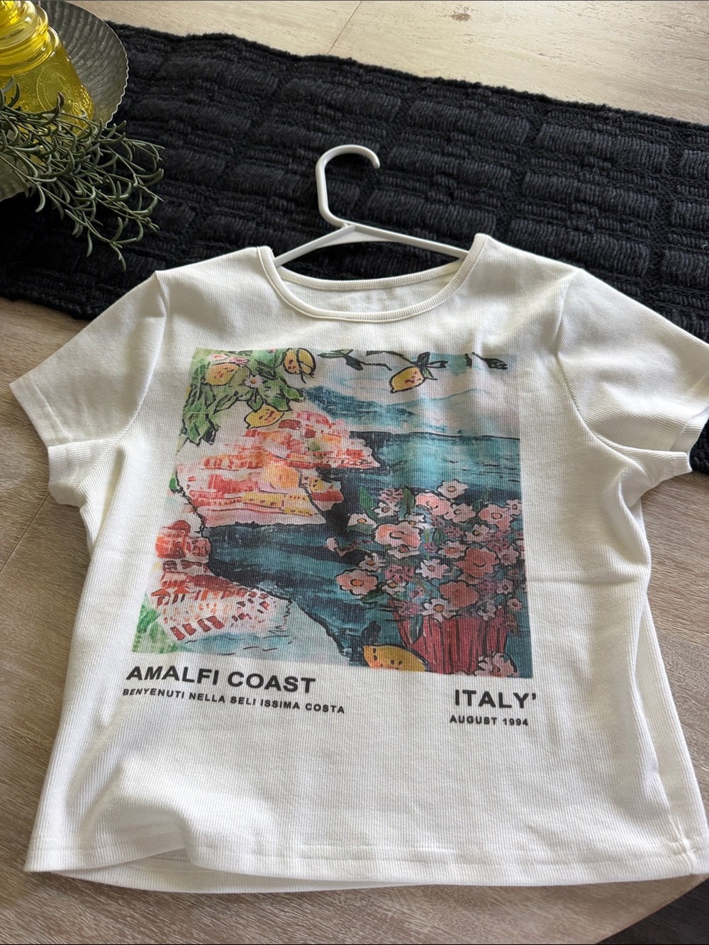 Amalfi Coast Graphic Tee - White with Multi-Color Print Large NWOT